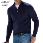 Men’s Half-Zip V-Neck Oversized Sweater – Solid Color Streetwear Pullover