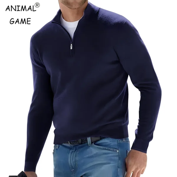Men’s Half-Zip V-Neck Oversized Sweater – Solid Color Streetwear Pullover