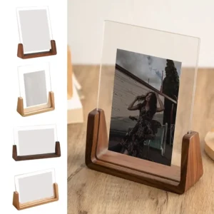 Walnut/Beech U-Shaped Acrylic Photo Frame – Creative Wooden Desktop Picture Frame